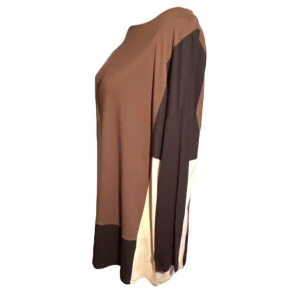 J Jill Color Block Long Sleeve Tunic Cream Brown Mocha Size L Stretch - Picture 2 of 9